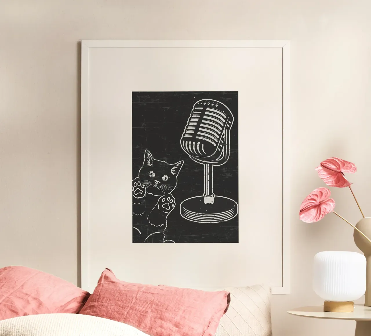 Podcast dei gatti divertenti poster con telaio in legno da Monique A Hooper