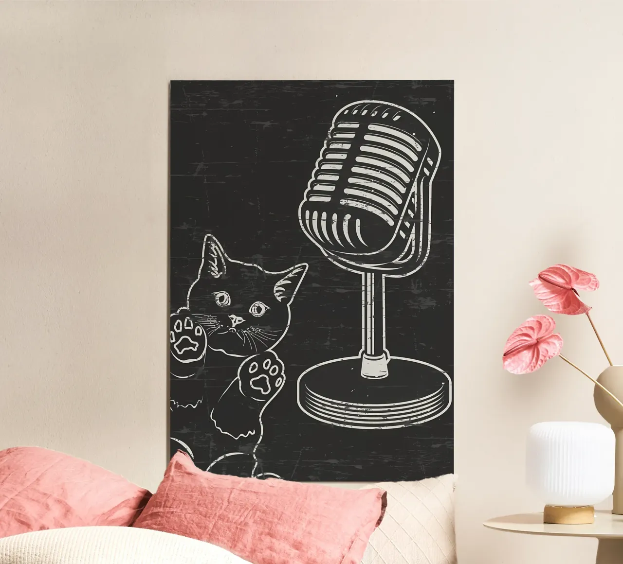 Podcast dei gatti divertenti poster con telaio in legno da Monique A Hooper