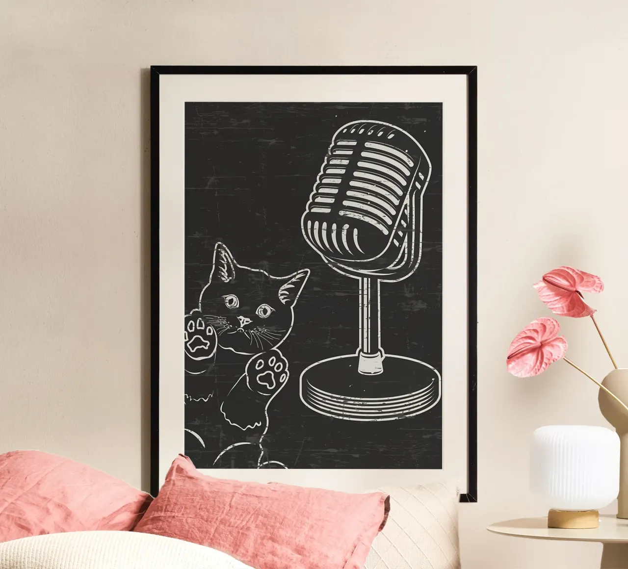 Podcast dei gatti divertenti poster con telaio in legno da Monique A Hooper