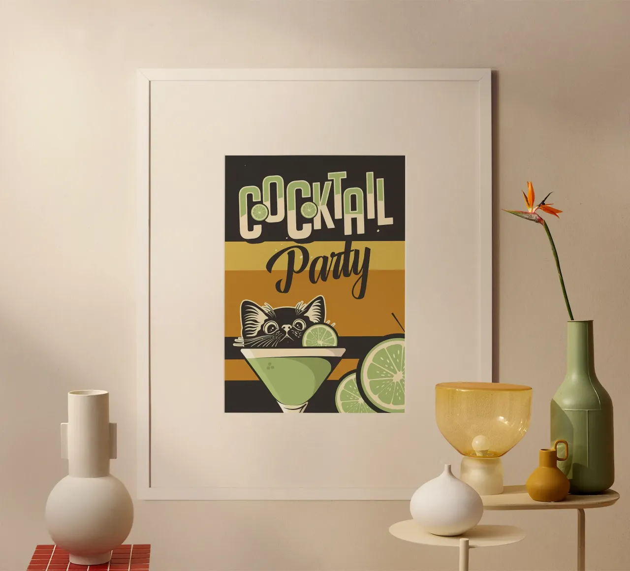 Cocktail party per gatti poster con telaio in plastica da Monique A Hooper