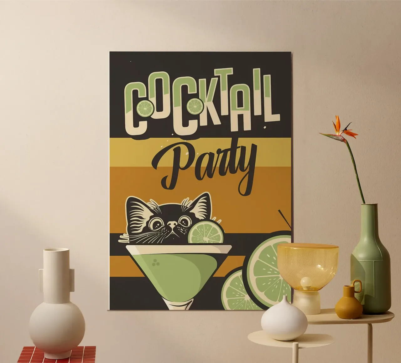 Cocktail party per gatti poster con telaio in plastica da Monique A Hooper