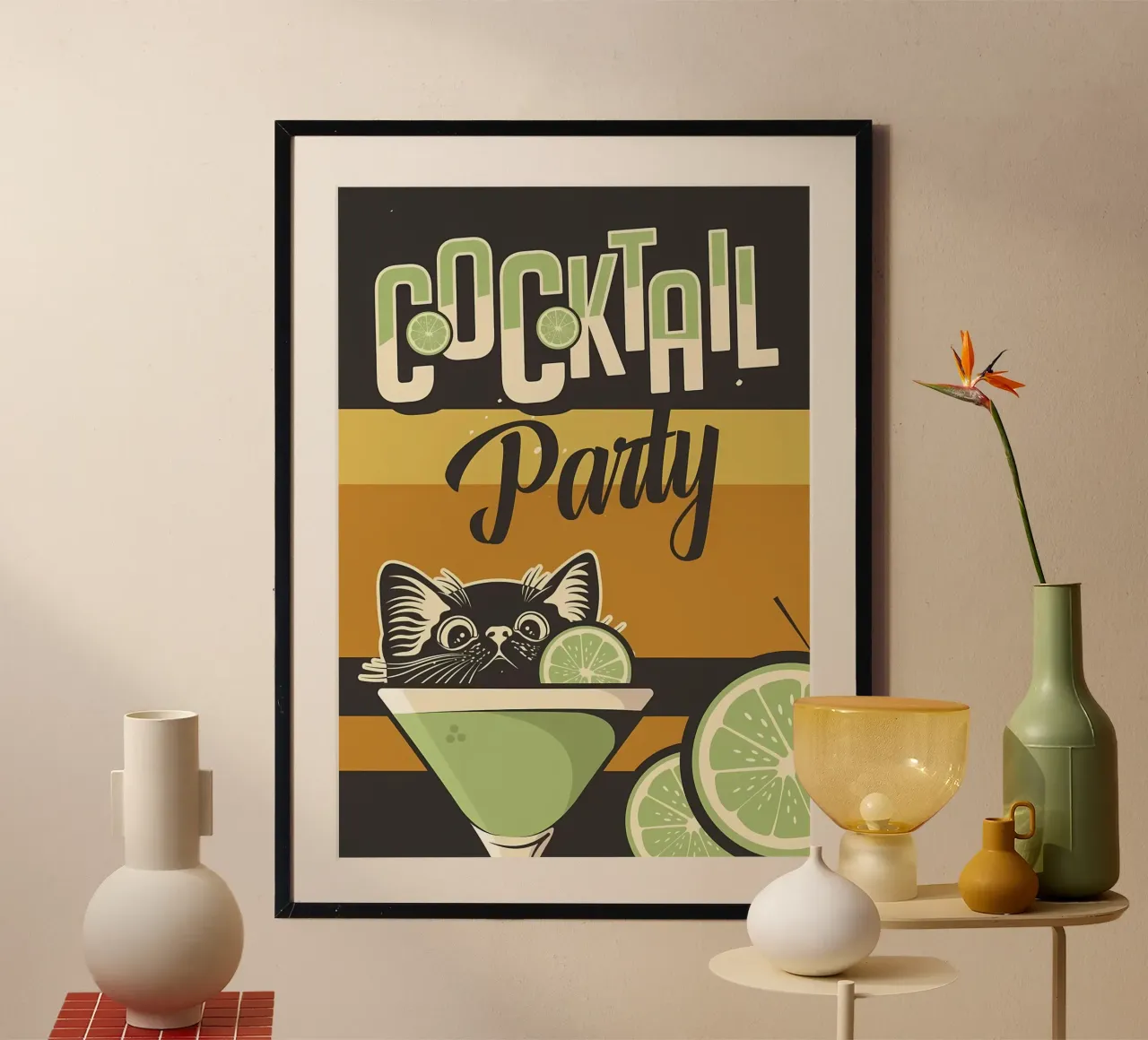 Cocktail party per gatti poster con telaio in plastica da Monique A Hooper