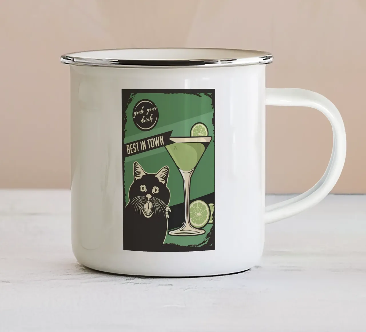 Gatto Cocktail meme tazza in smalto da Monique A Hooper