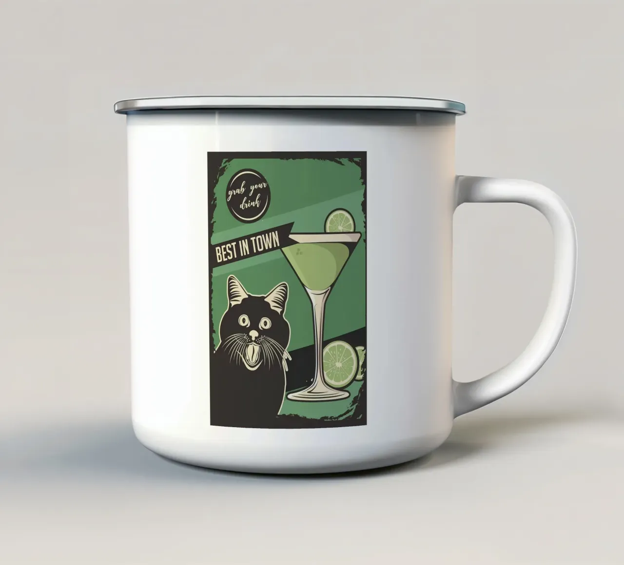 Gatto Cocktail meme tazza in smalto da Monique A Hooper