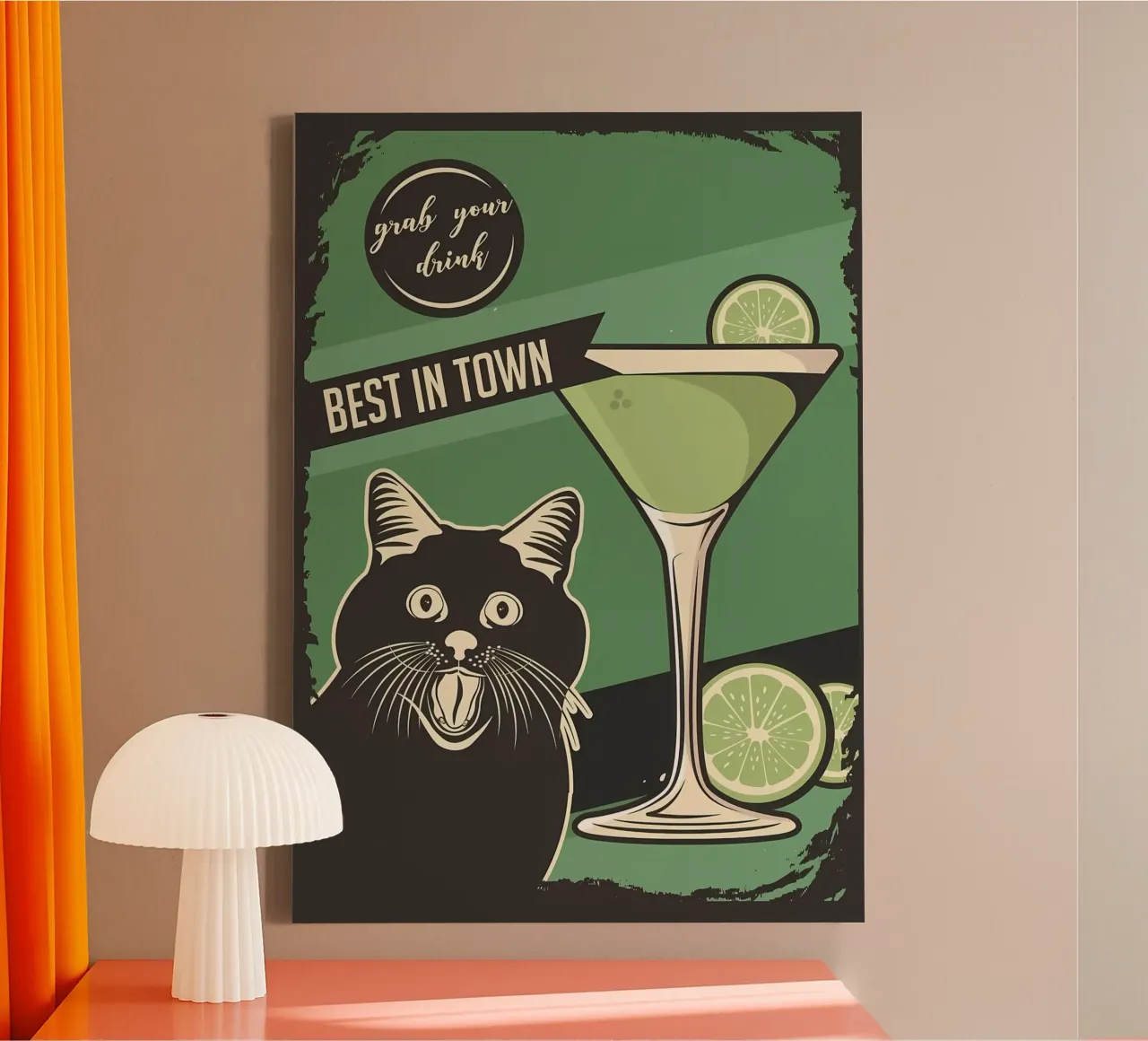 Gatto Cocktail meme tela con Cornice a cassetta da Monique A Hooper