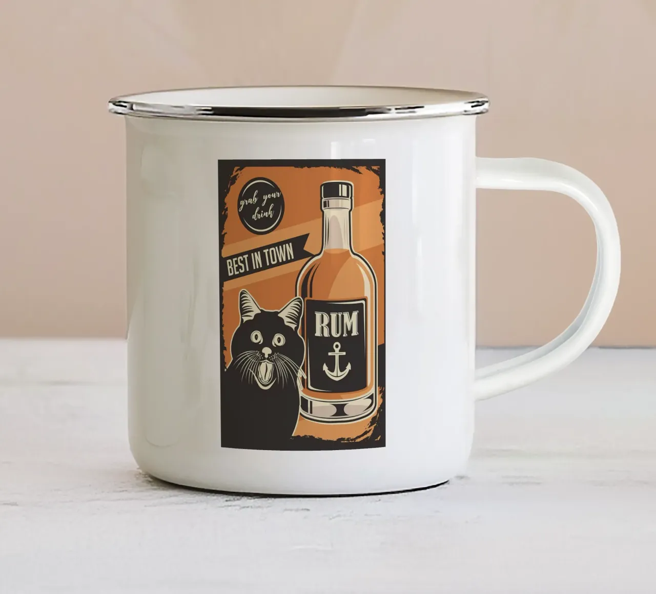 Gatto Rum meme tazza in smalto da Monique A Hooper