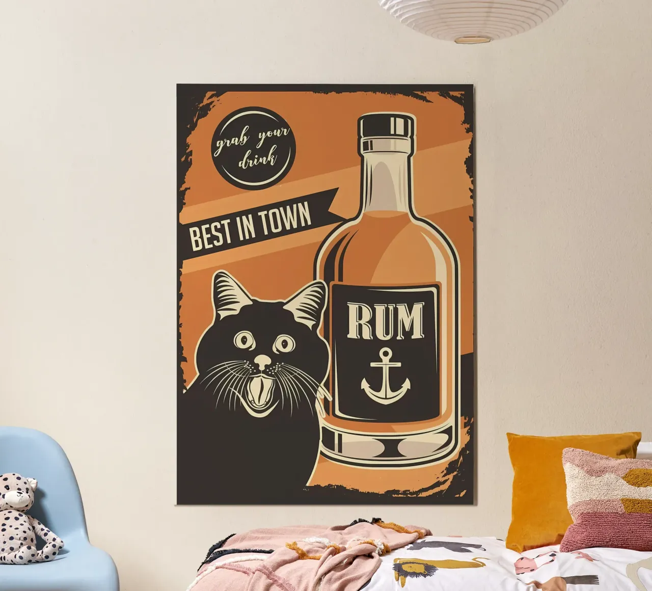 Gatto Rum meme poster con telaio in legno da Monique A Hooper