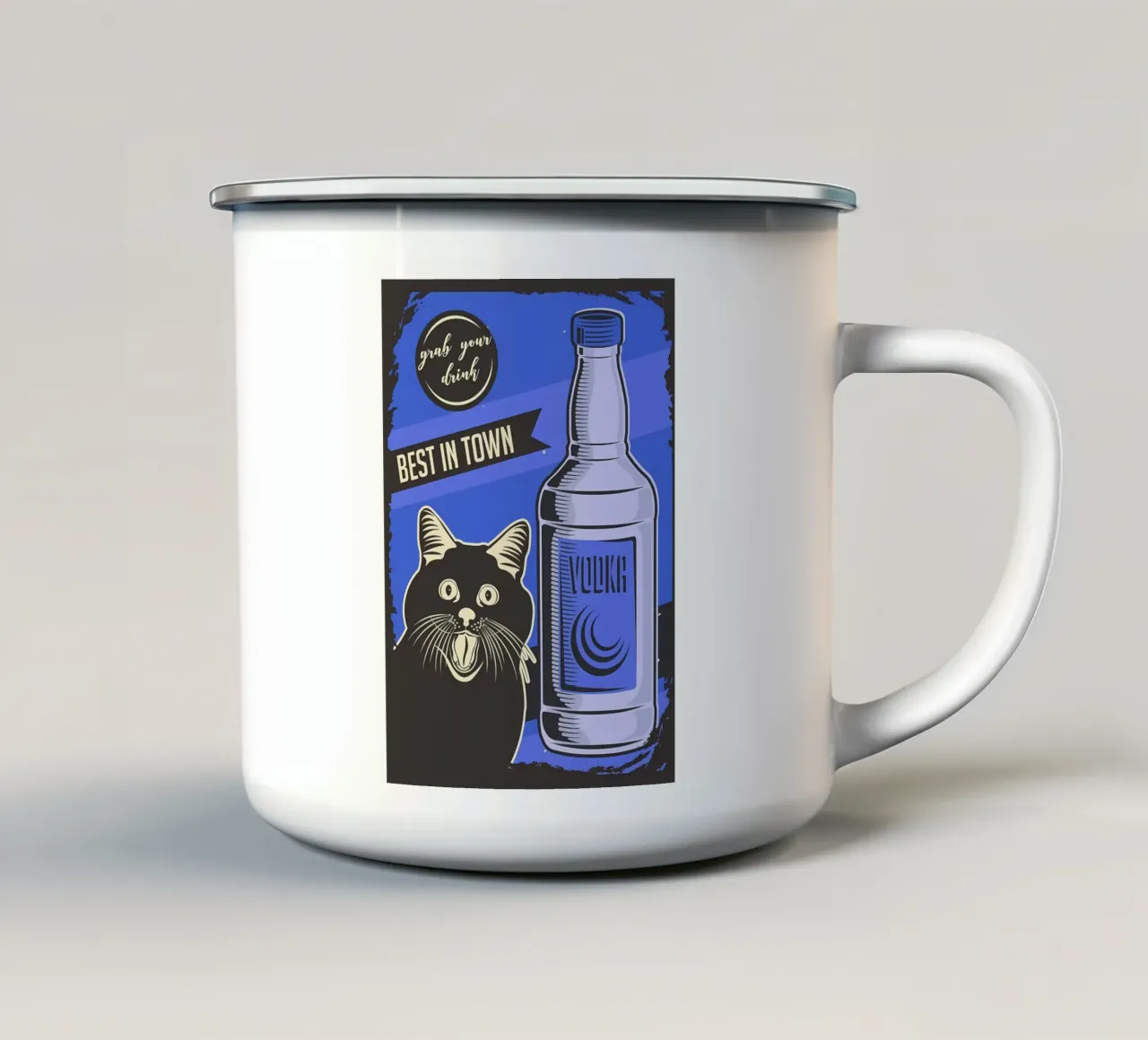Meme della vodka per gatti tazza in smalto da Monique A Hooper