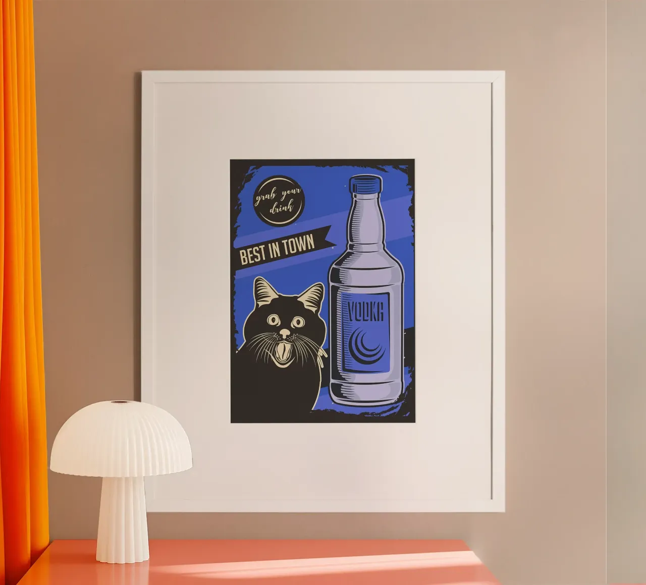 Meme della vodka per gatti poster con telaio in plastica da Monique A Hooper