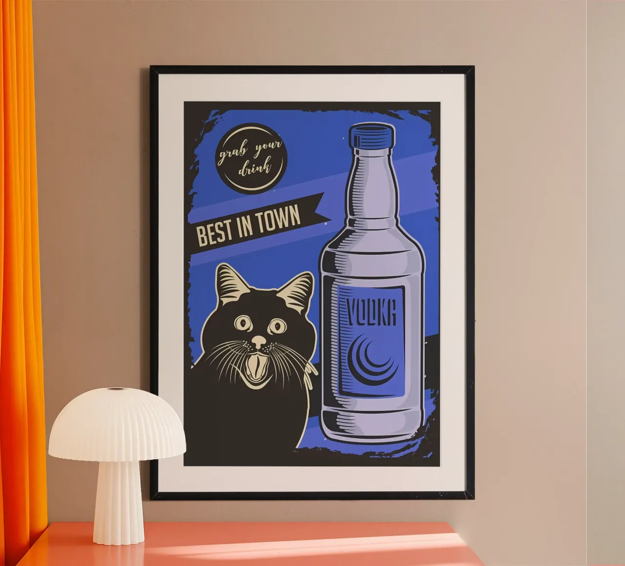 Meme della vodka per gatti poster con telaio in plastica da Monique A Hooper