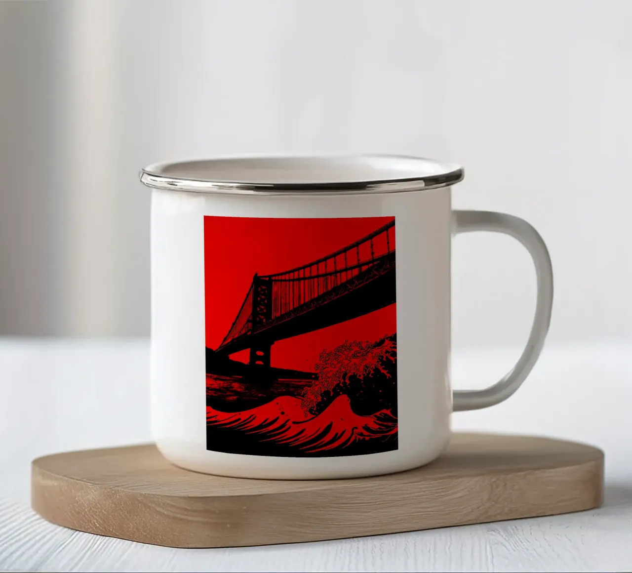 Waves Under Bridge - Pop Art enamel mug by ColorCrash Gallery