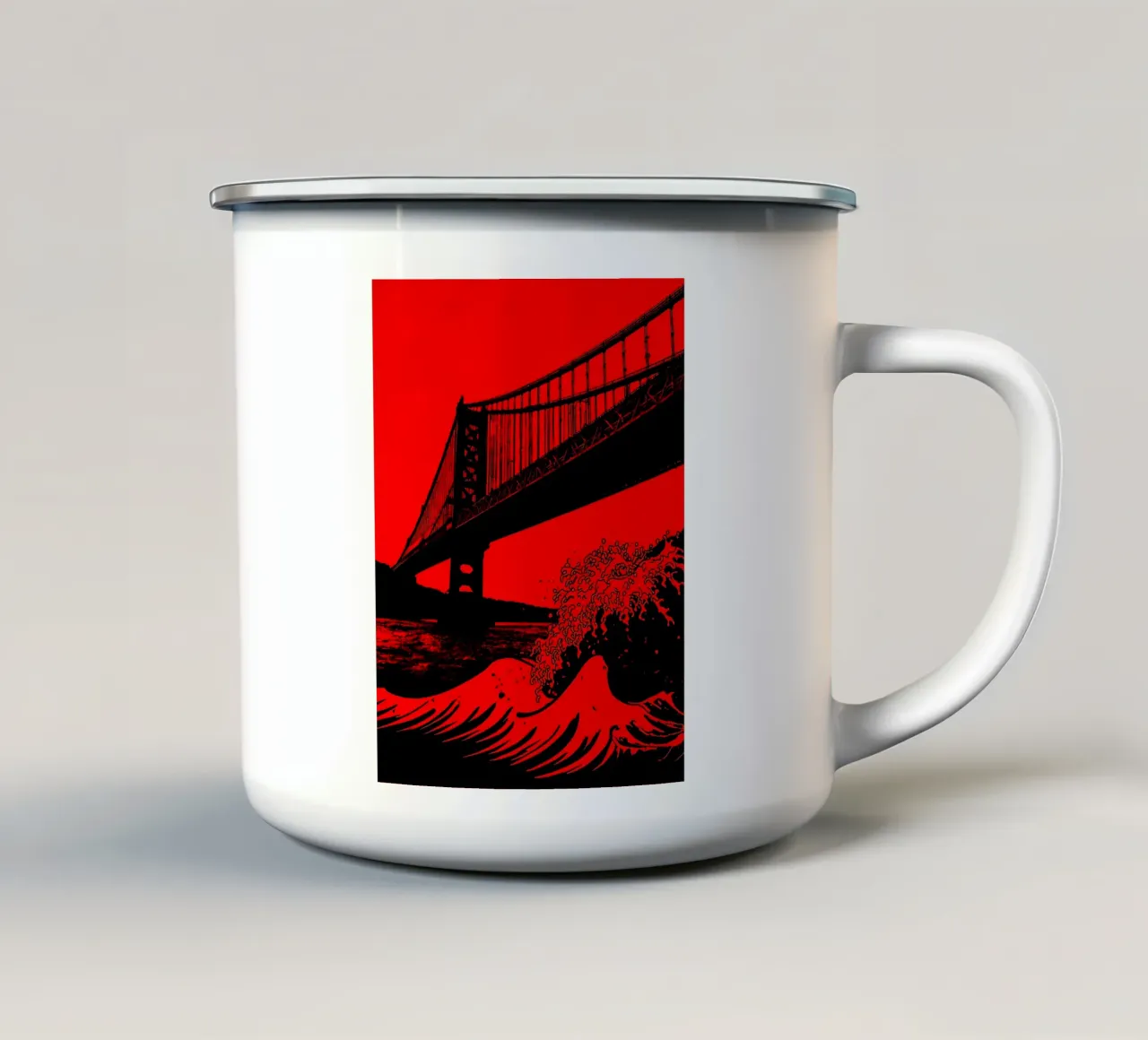 Waves Under Bridge - Pop Art enamel mug by ColorCrash Gallery