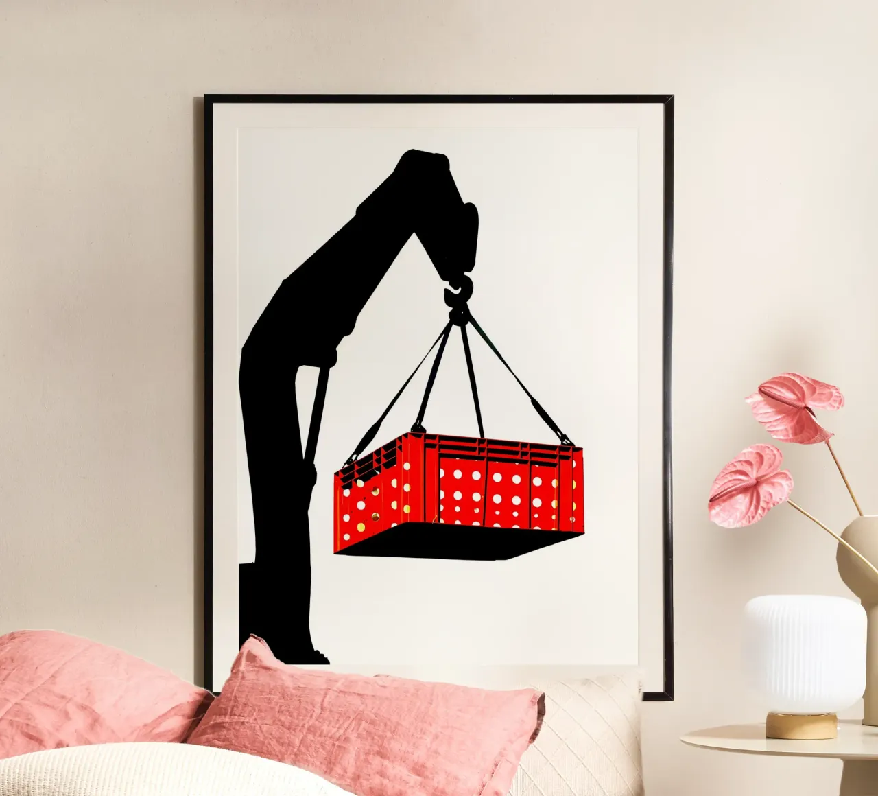 Sollevamento di una gru - Pop Art poster con telaio in legno da ColorCrash Gallery