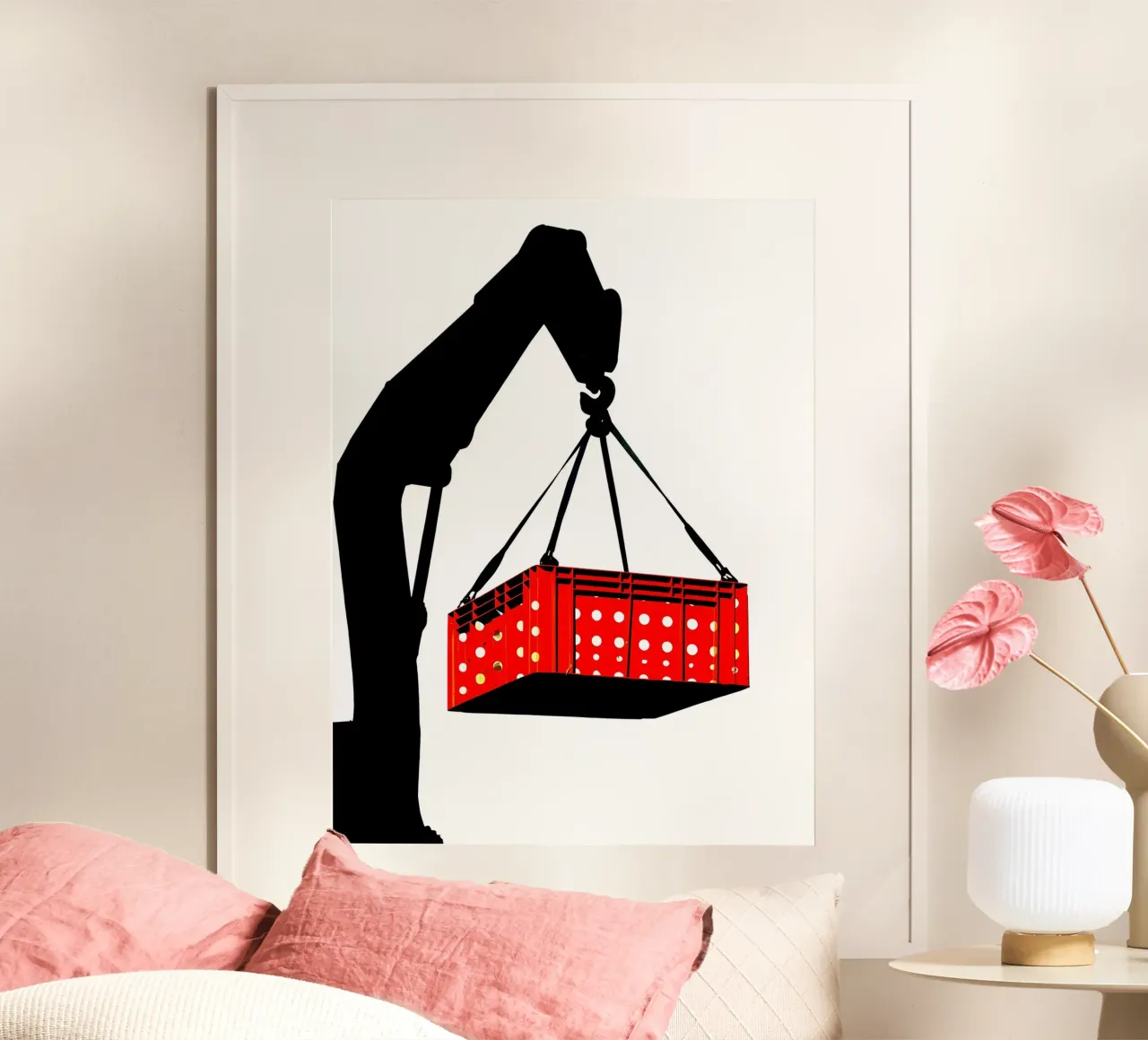 Sollevamento di una gru - Pop Art poster con telaio in legno da ColorCrash Gallery