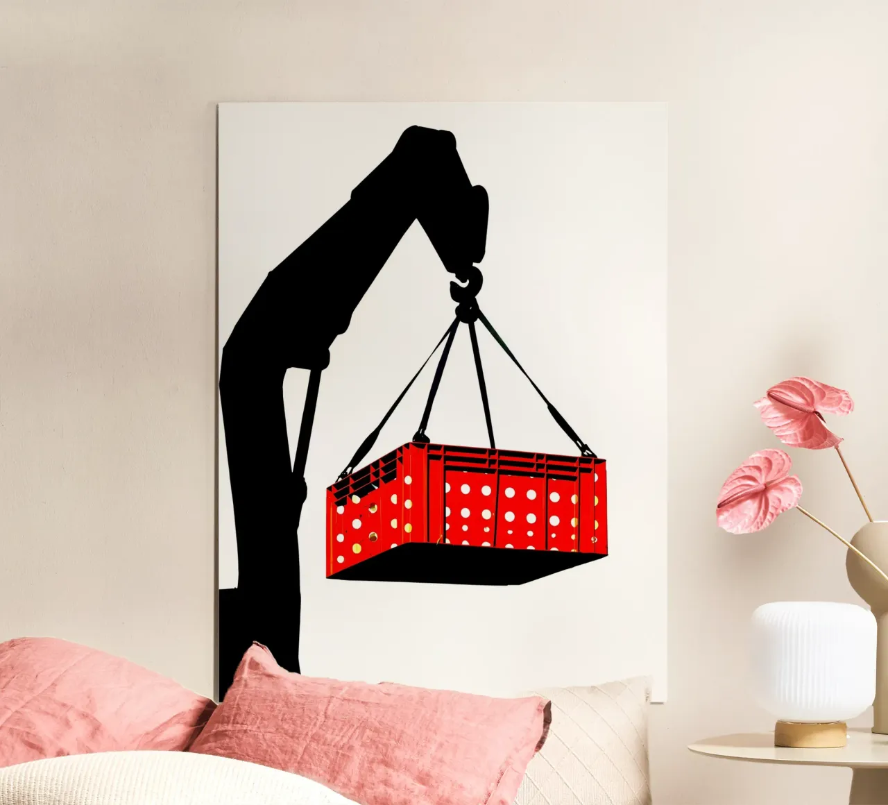 Sollevamento di una gru - Pop Art poster con telaio in legno da ColorCrash Gallery