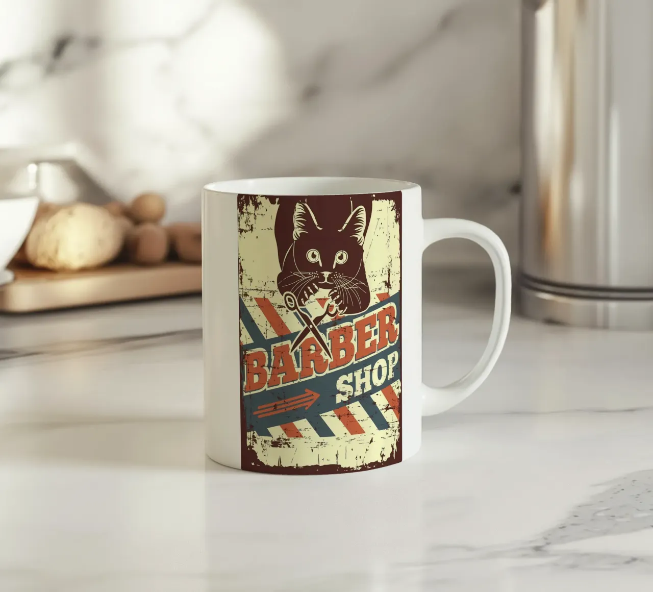 Gatto barbiere d'epoca tazza in ceramica da Monique A Hooper