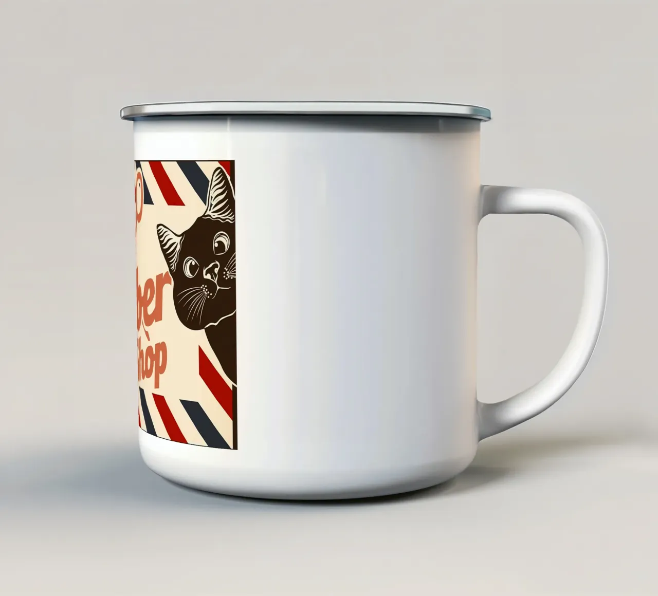 Gatto barbiere tazza in smalto da Monique A Hooper