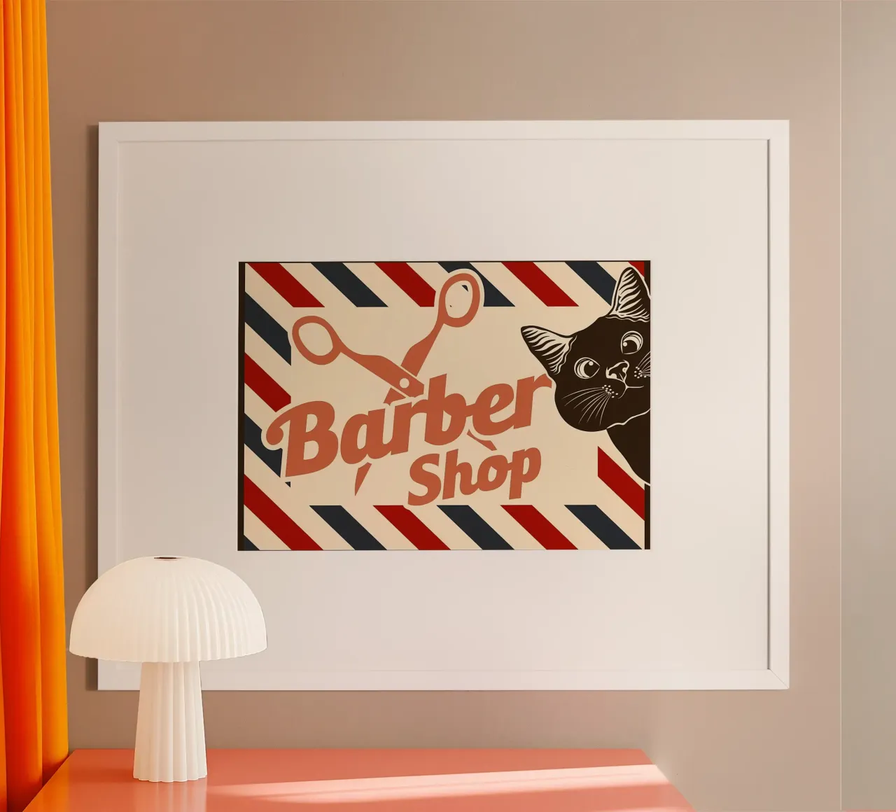 Gatto barbiere poster con telaio in plastica da Monique A Hooper