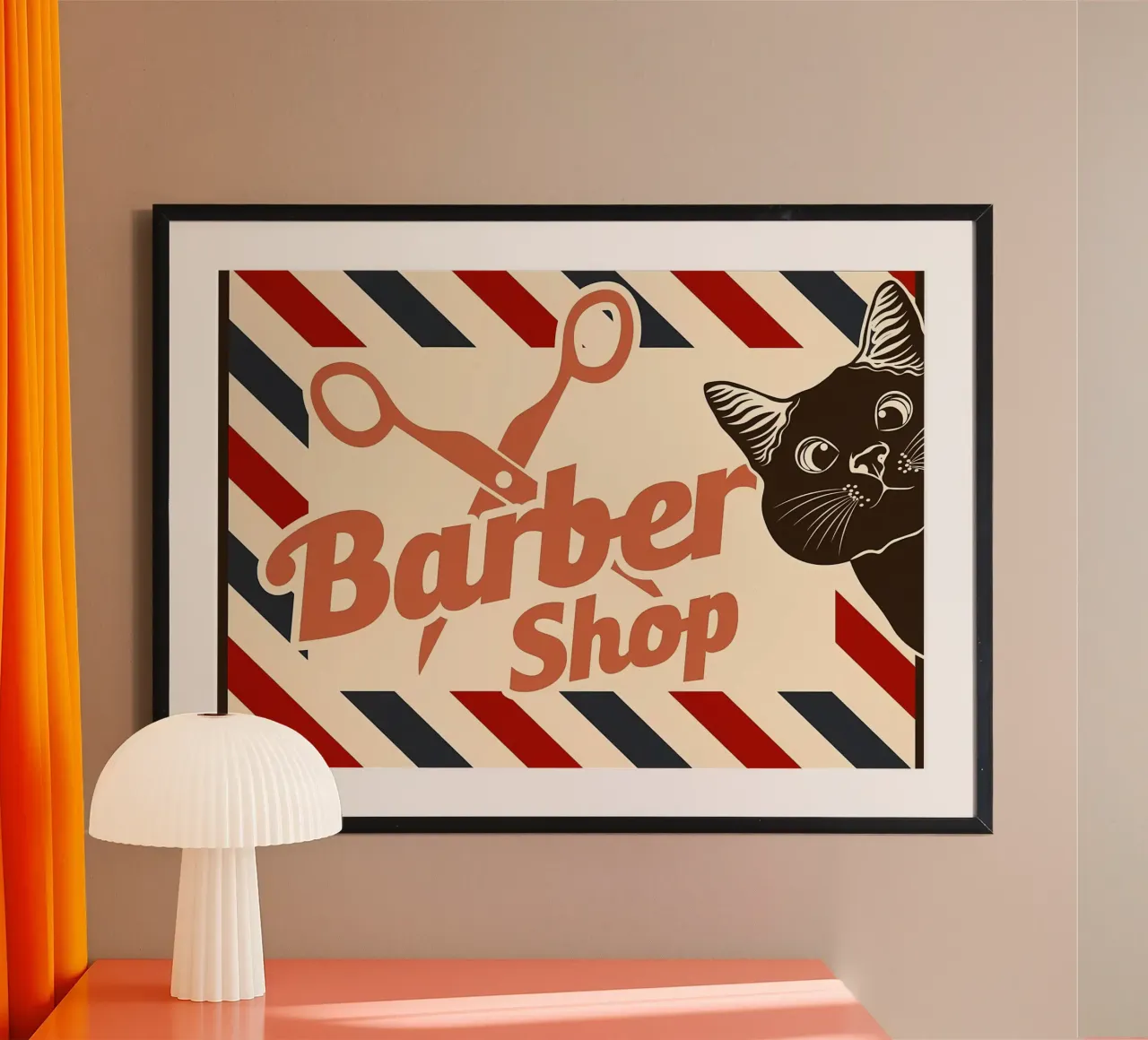 Gatto barbiere poster con telaio in plastica da Monique A Hooper