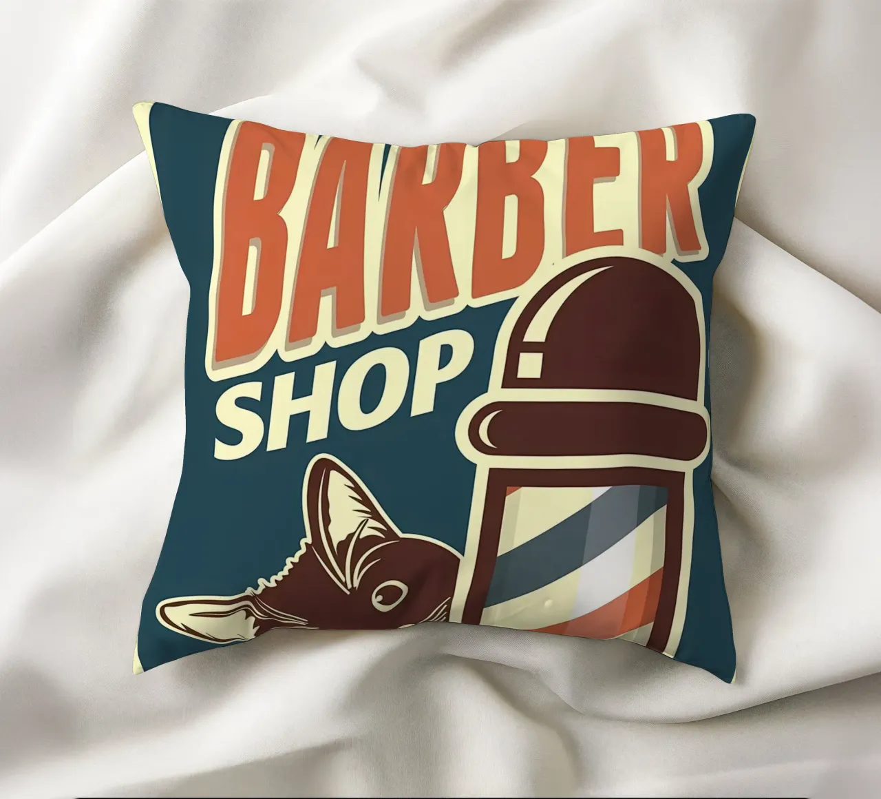 Cat Barber Shop decorative cushion by Monique A Hooper