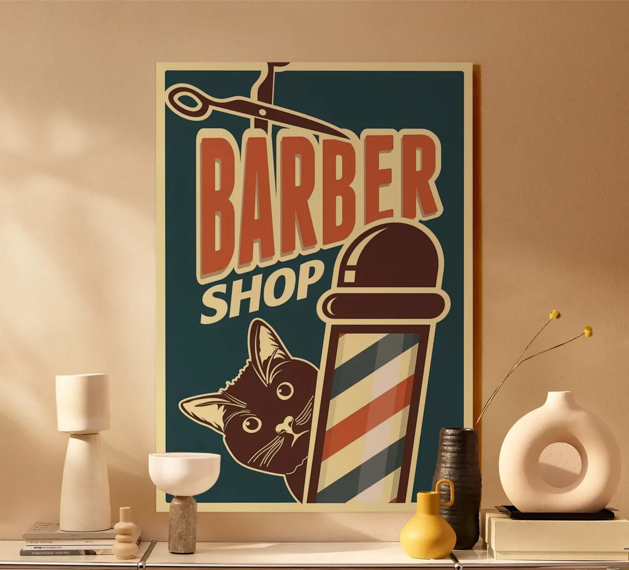 Cat Barber Shop alu-dibond by Monique A Hooper
