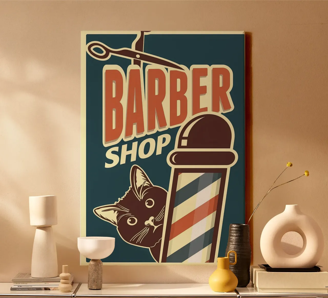 Cat Barber Shop canvas by Monique A Hooper