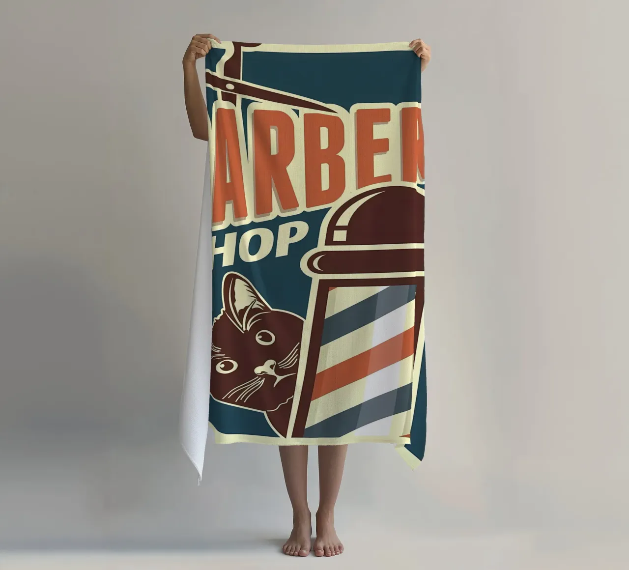 Cat Barber Shop beach towel by Monique A Hooper