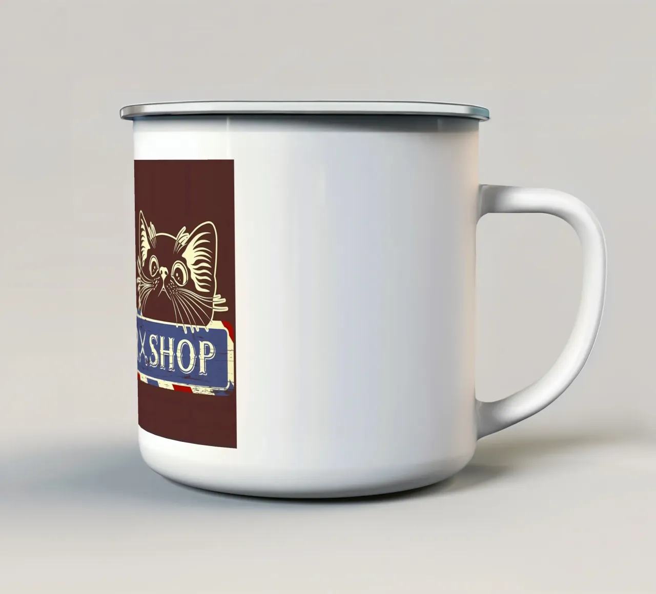 Gatto Barber Shop tazza in smalto da Monique A Hooper