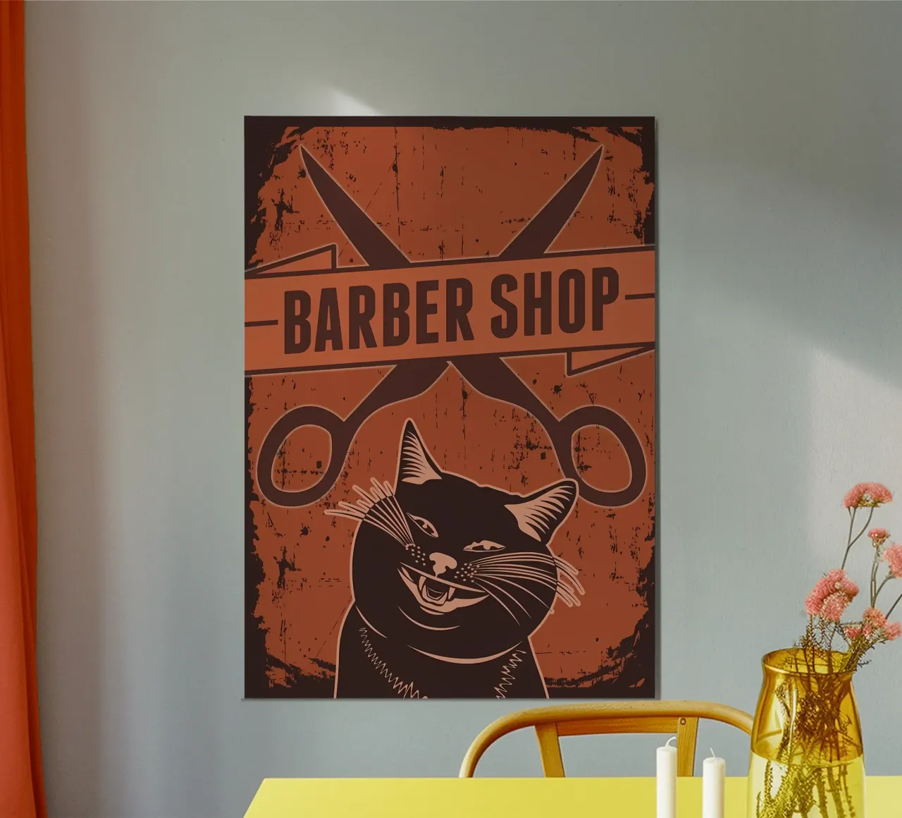 Gatto barbiere poster con telaio in legno da Monique A Hooper