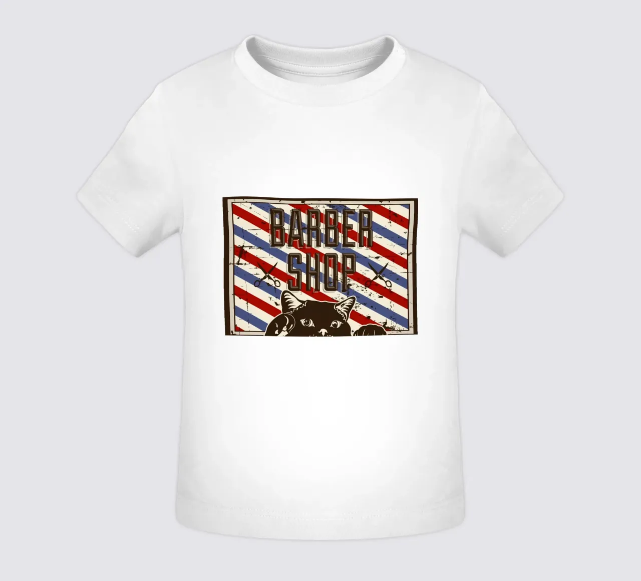 Red and Blue Barber Cat baby t-shirt by Monique A Hooper
