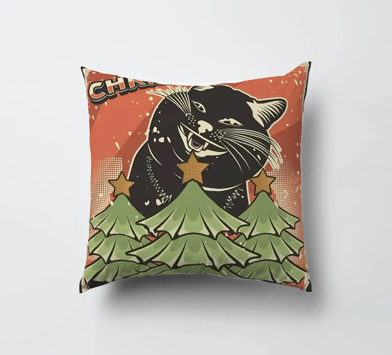 Gatto Albero di Natale felice cuscino da Monique A Hooper