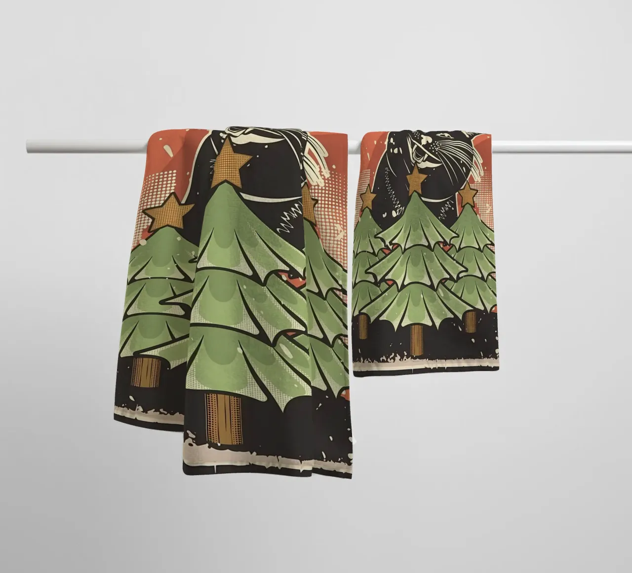 Chat joyeux sapin de Noël serviette de bain de Monique A Hooper