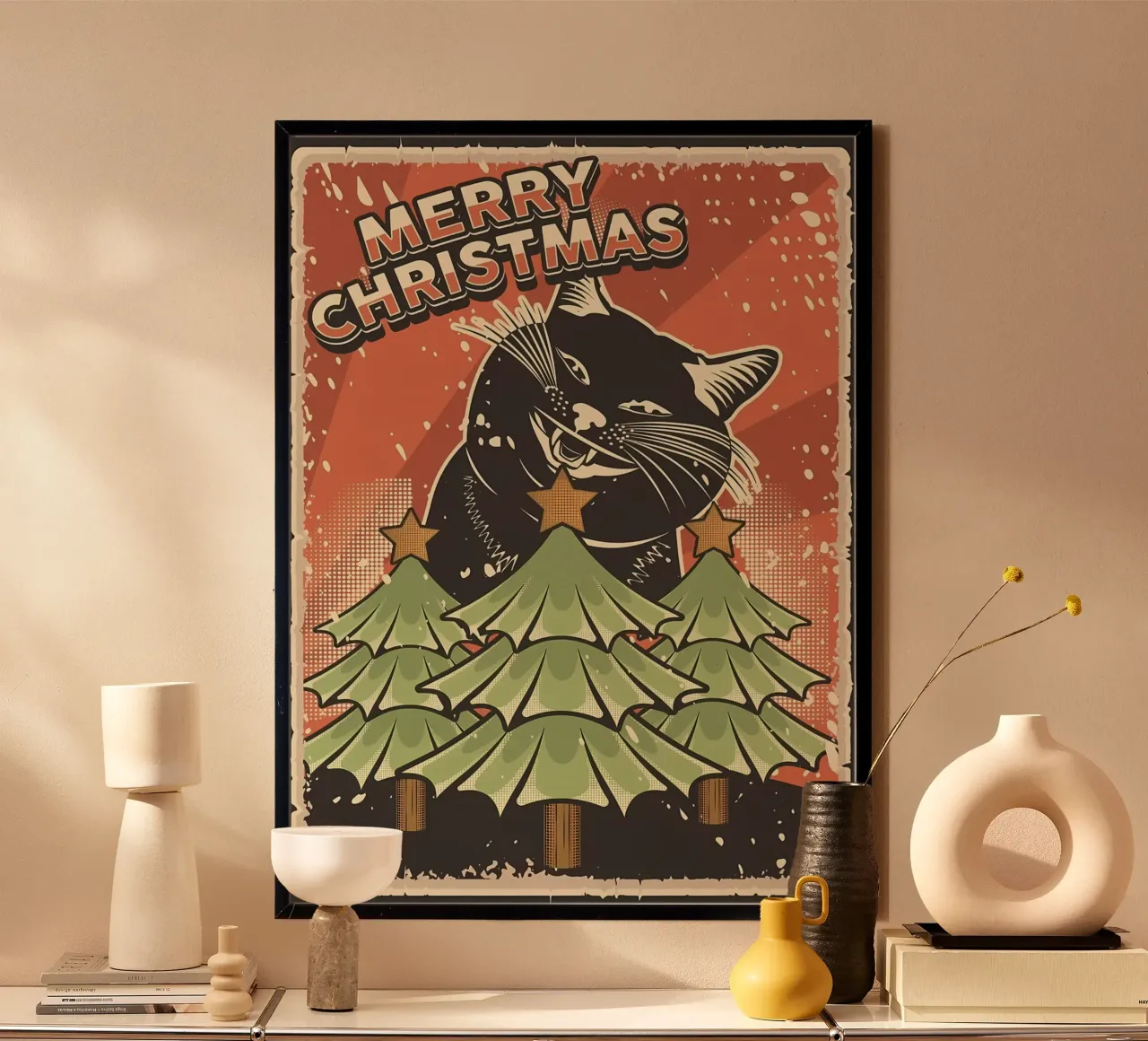 Chat joyeux sapin de Noël poster de Monique A Hooper