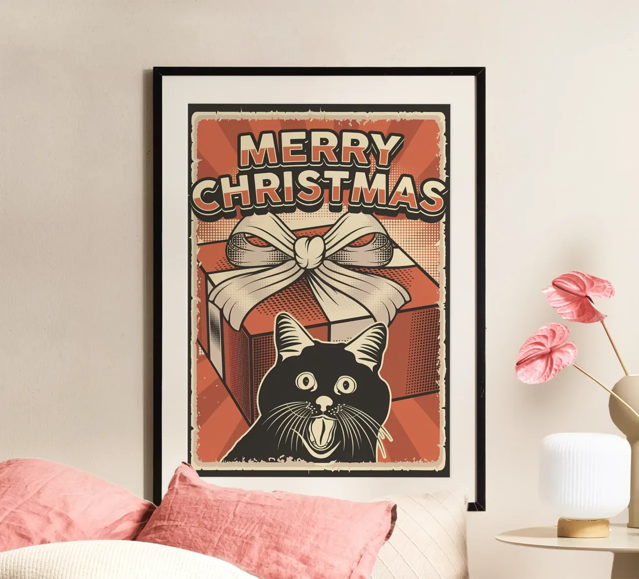 Regalo di Natale per gatti poster con telaio in alluminio da Monique A Hooper