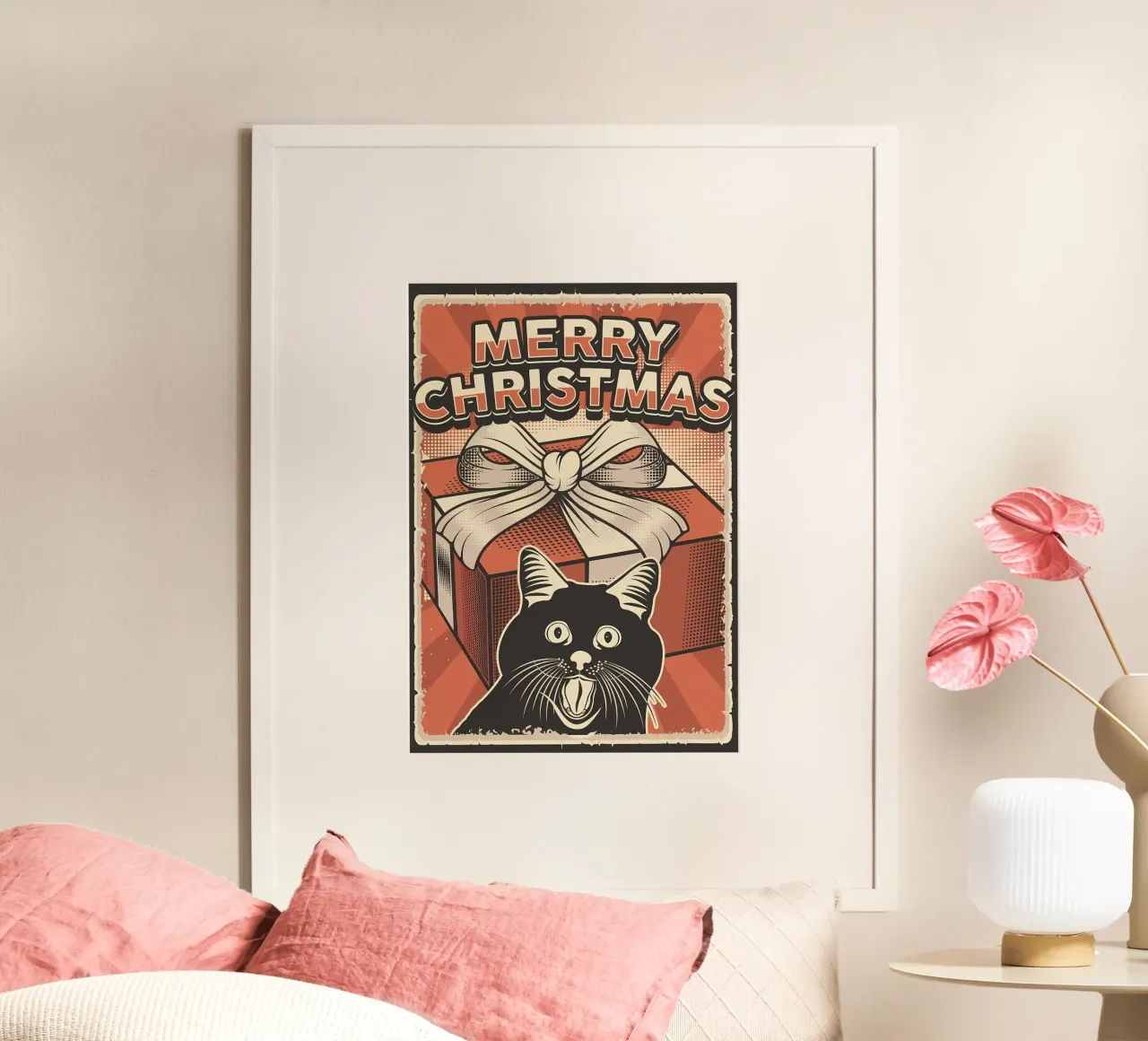 Regalo di Natale per gatti poster con telaio in alluminio da Monique A Hooper