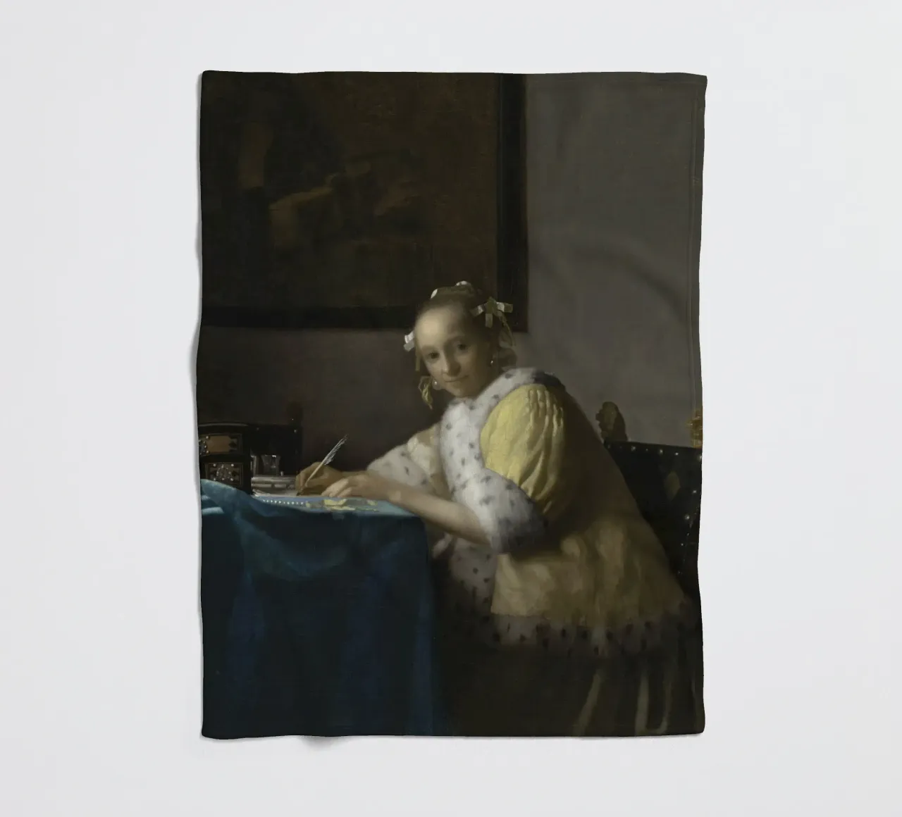 Johannes Vermeer - Una donna che scrive, 1665 coperta in pile da Timeless Artworks