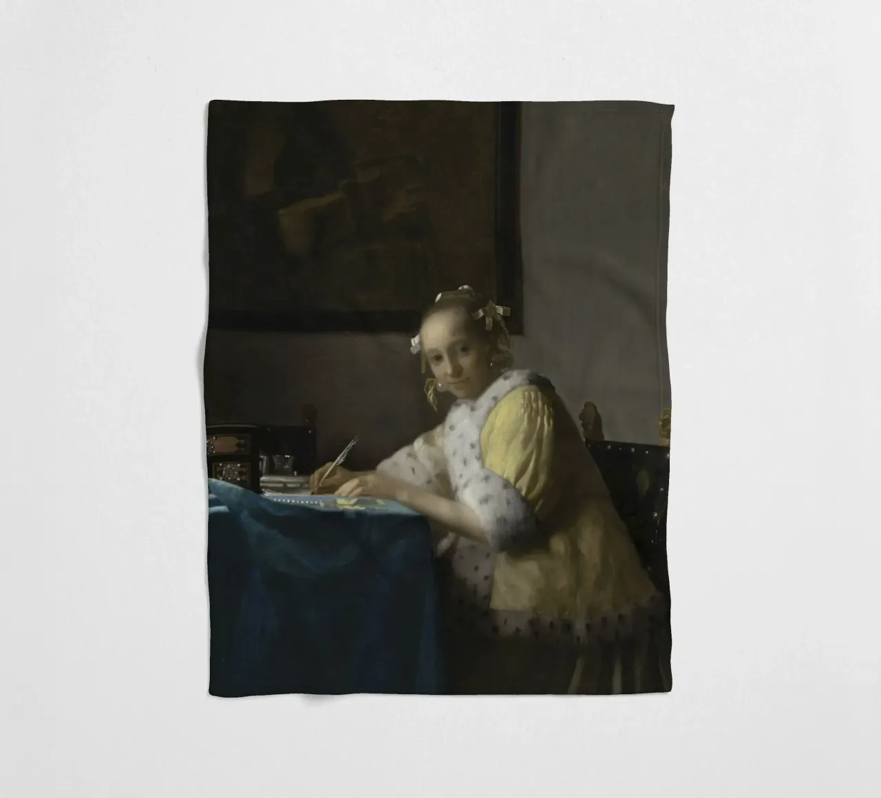 Johannes Vermeer - Una donna che scrive, 1665 coperta in pile da Timeless Artworks