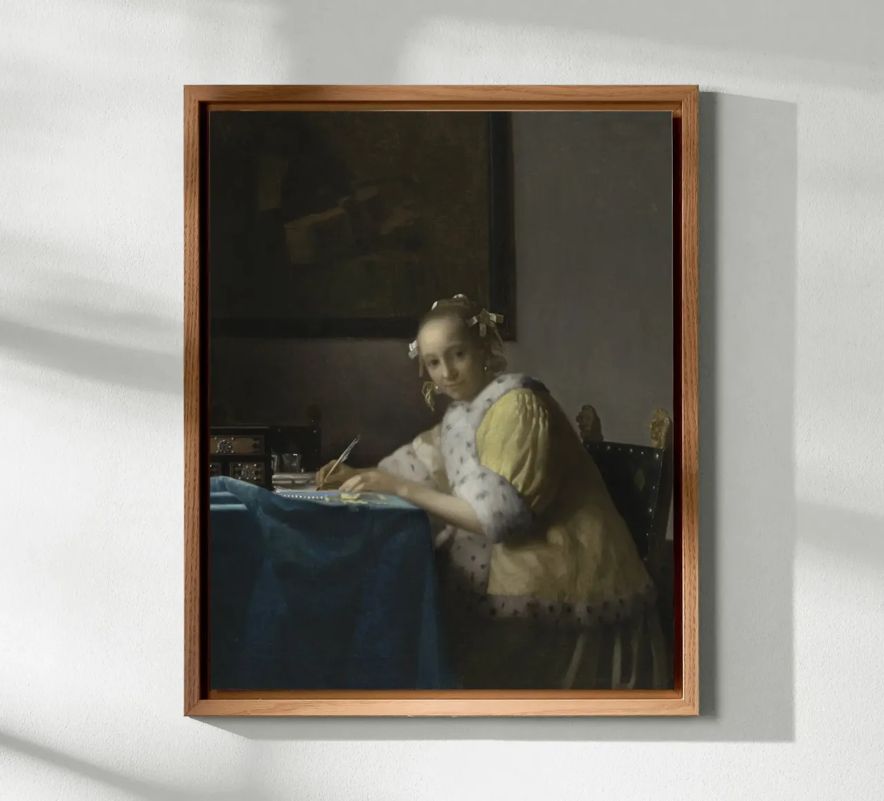 Johannes Vermeer - Una donna che scrive, 1665 alluminio dibond da Timeless Artworks