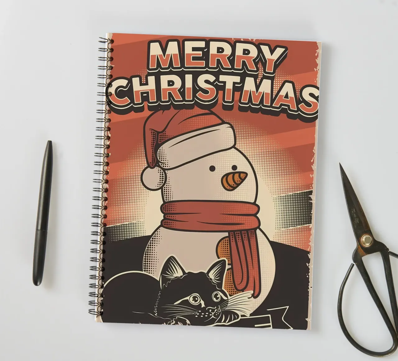 Gato de Navidad Muñeco de nieve cuaderno de espiral de Monique A Hooper