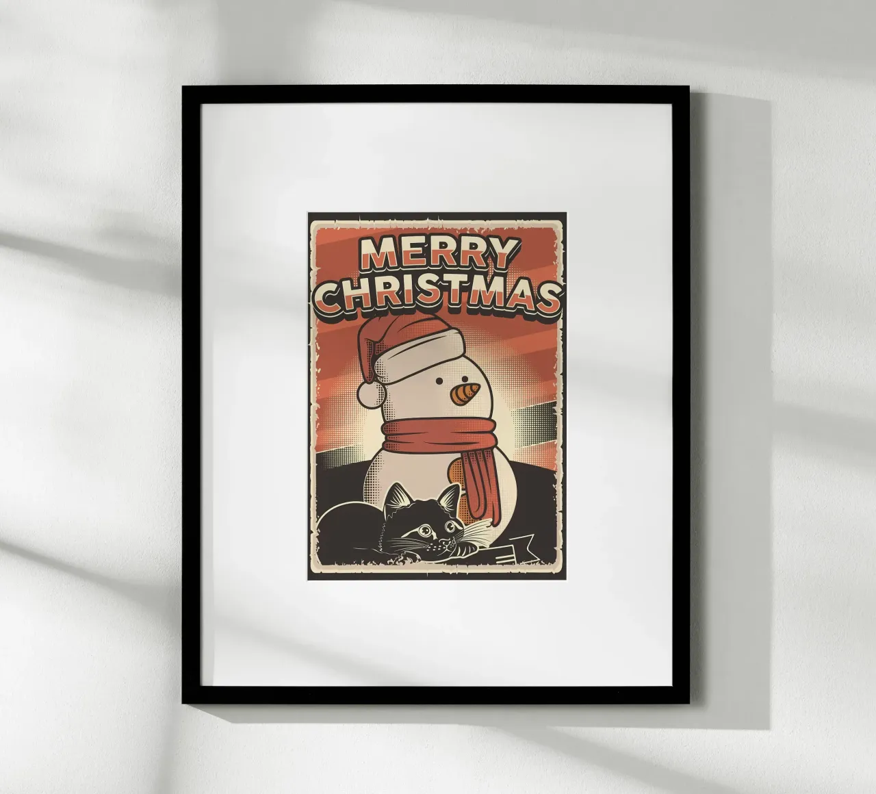 Gatto di Natale Pupazzo di neve poster con telaio in plastica da Monique A Hooper
