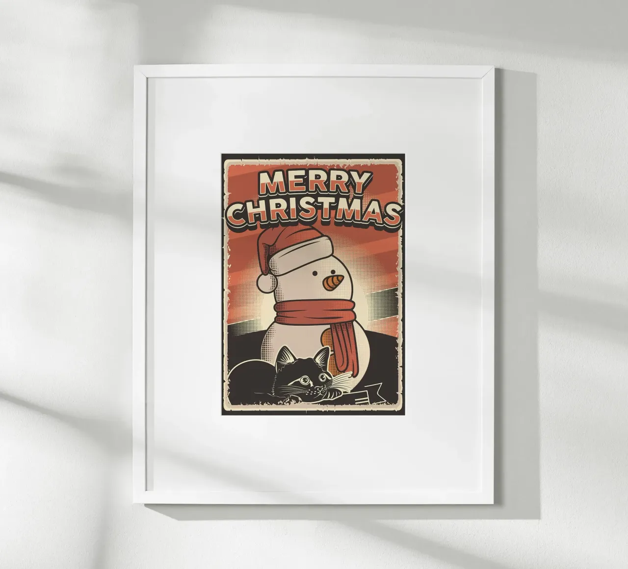 Gatto di Natale Pupazzo di neve poster con telaio in plastica da Monique A Hooper