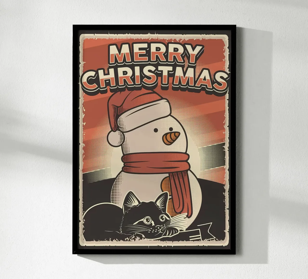 Gatto di Natale Pupazzo di neve poster con telaio in plastica da Monique A Hooper
