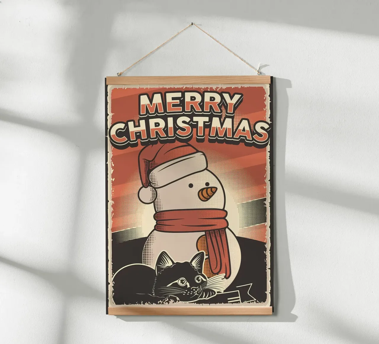 Gatto di Natale Pupazzo di neve poster con telaio in plastica da Monique A Hooper