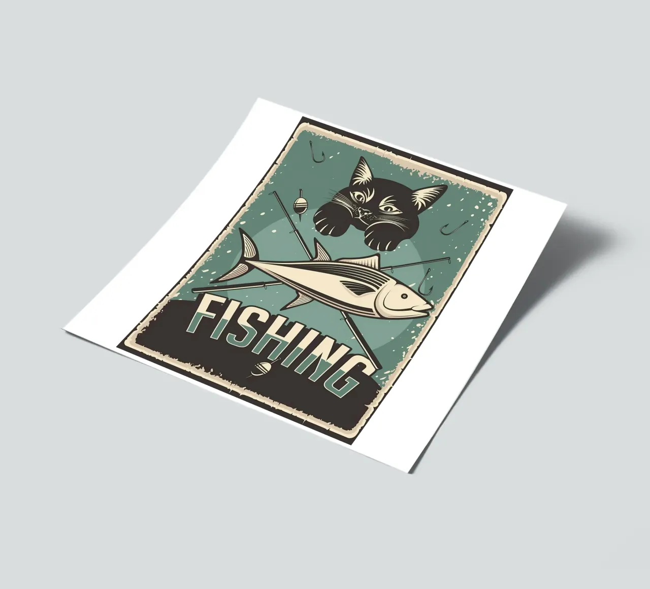 Vintage Cat Fishing sticker sheet by Monique A Hooper
