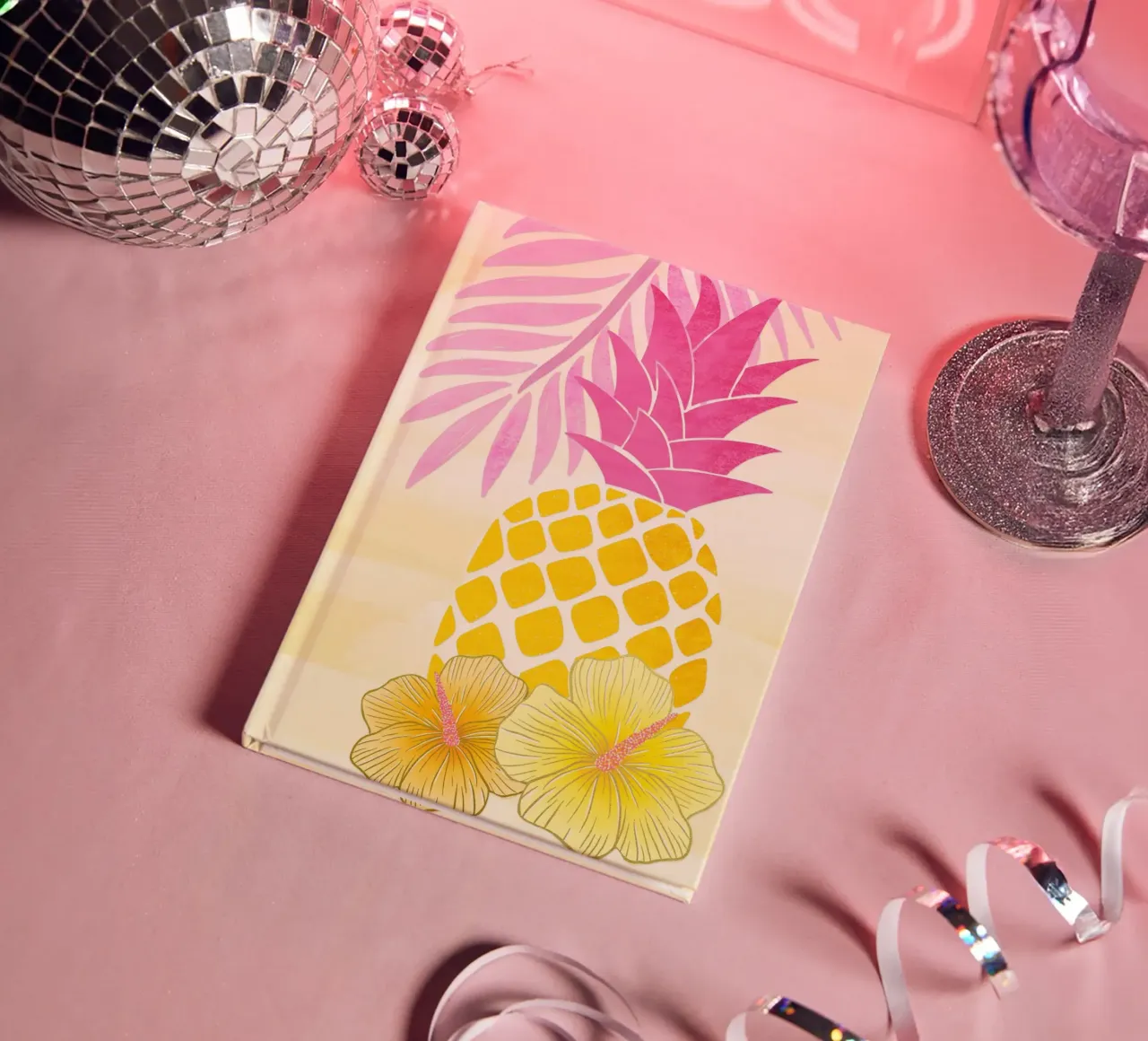 Pineapple and summer vibes in yellow and pink notebook by CalliLetters