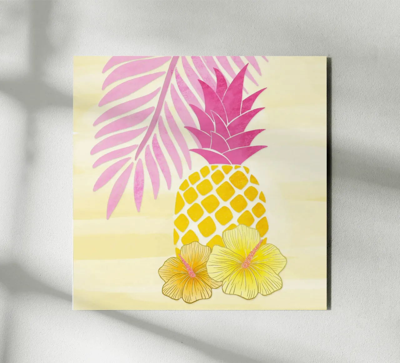 Ananas e vibrazioni estive in giallo e rosa alluminio dibond da CalliLetters