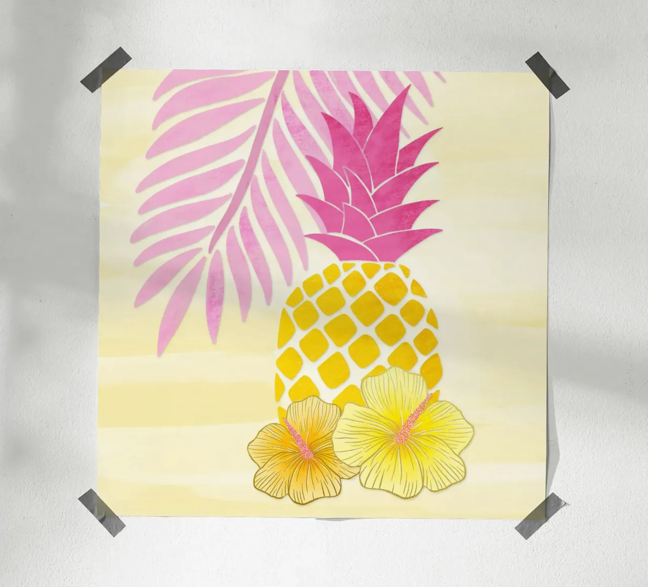 Ananas et Summer Vibes en jaune et rose poster de CalliLetters