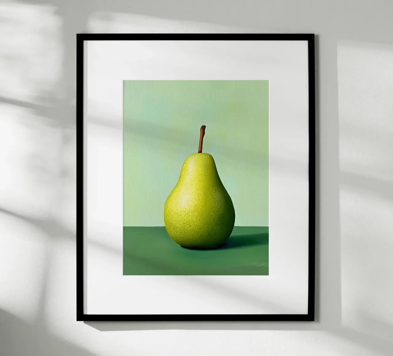 Minimalist pear on a green background poster by Spice & Style
