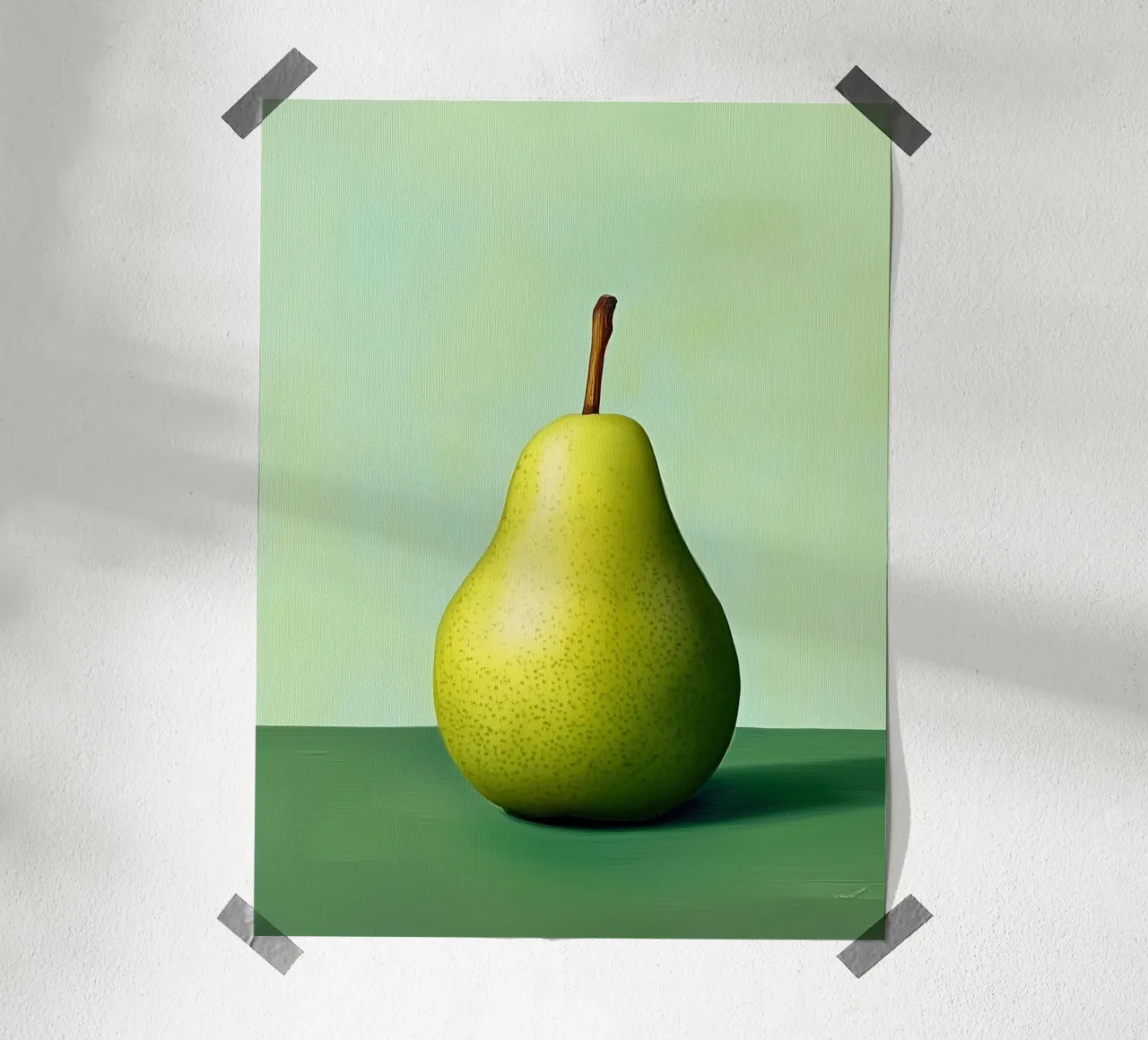 Minimalist pear on a green background poster by Spice & Style