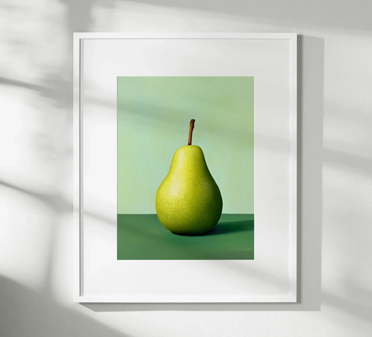 Minimalist pear on a green background poster by Spice & Style